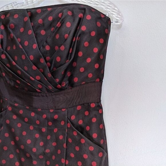 WHBM Red & Black PolkaDot Strapless Dress - Picture 3 of 8